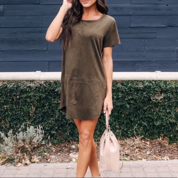 Olivaceous Faux Suede Shift Dress M - Picture 2 of 3